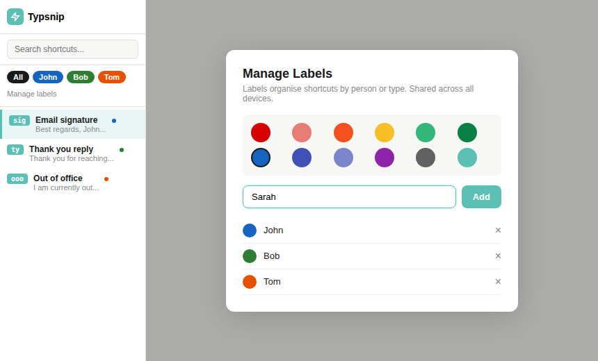 Managing labels in Typsnip